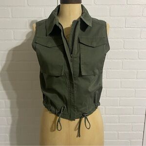 Olive Green Sleeveless Utility Vest
